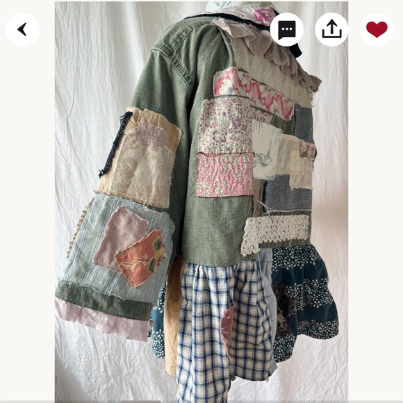 Handmade Artisan Vintage Materials Jacket Silk Bow Closure Peter Pan Collar XL - Picture 10 of 16